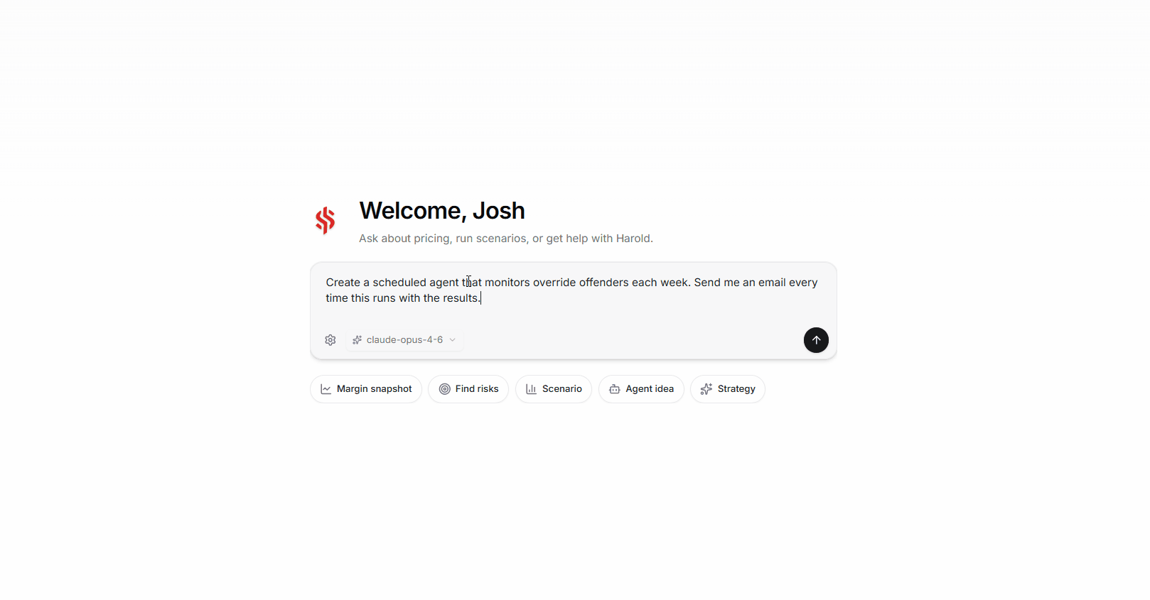 Configure a pricing agent through chat